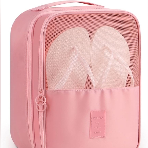 Mossio Pink Shoe Bag Holds 3 Pair of Shoes for Travel and Daily Use Storage - Picture 2 of 8